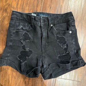 Aeropostale Women's Black Distressed Shorts- high rise midi